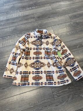 Roper Cream Aztec Fleece Pullover with Brown & Blue Accents